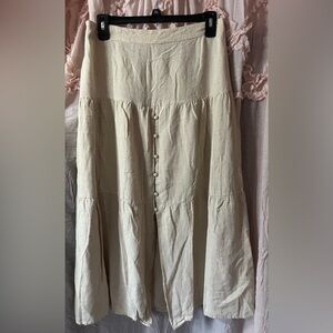 Japna Neutral Tiered Button-Front Midi Skirt - Cream Size Lg